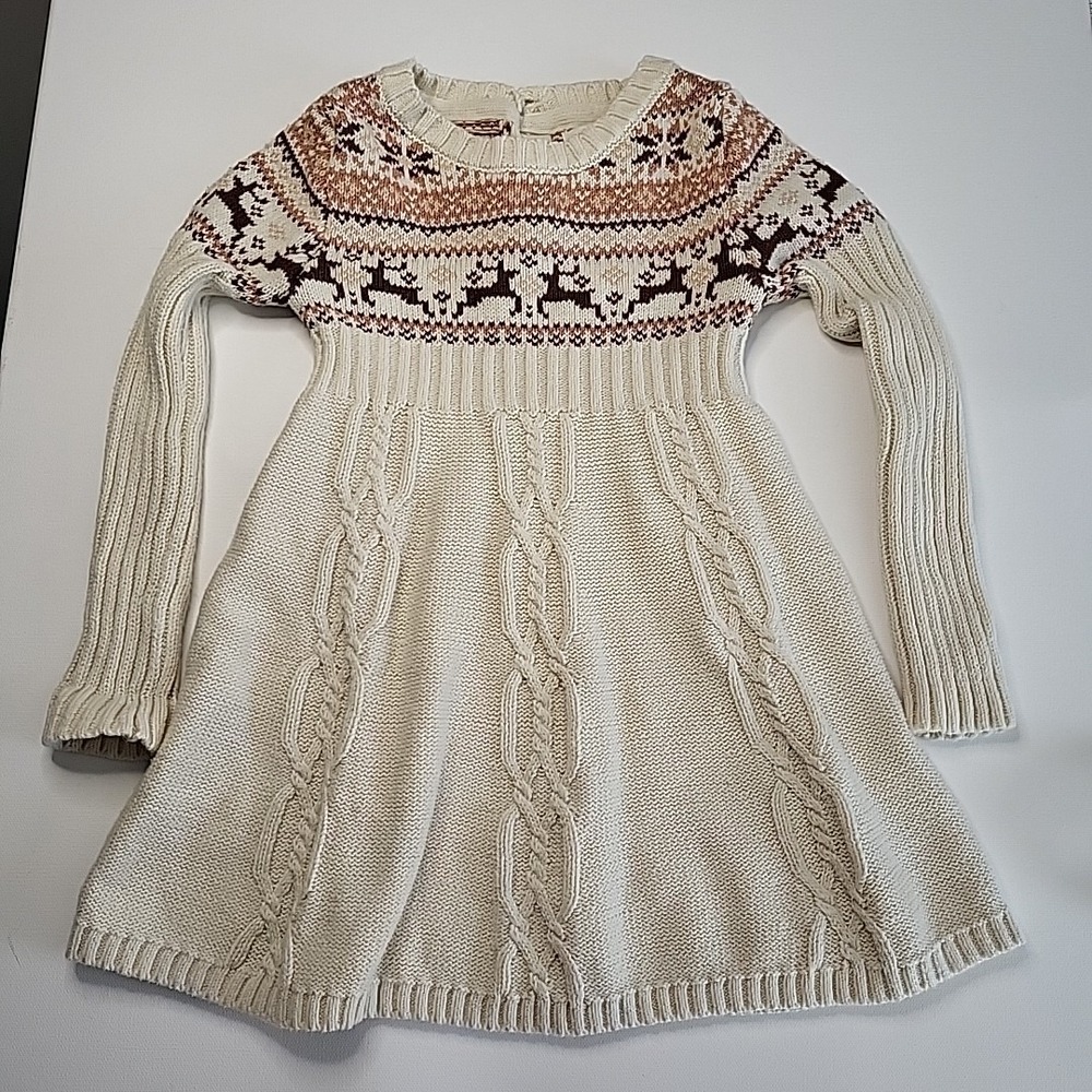 CYNTHIA ROWLEY Baby Girl's Christmas Sweater Dress‎ Reindeer Festive Beige 2T
